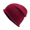 Winter rabbit fur knit beanie in burgundy red with a stylish rolled edge design - One Size / Burgundy