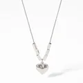 Polished silver heart pendant necklace with rectangular beads on a snake chain - Silver