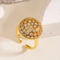 Detailed close-up of 18K gold plated geometric ring with pave-set sparkling cubic zirconia - Micro-set Round Disc Style / Gold