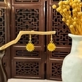 Bohemian gold flower bell tassel earrings with intricate petal design on a branch - E1317-2 3D Sun Flower Ear Hook