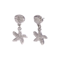 Pendientes largos de estrella de mar plateados en acero con diseño marino para mujer - Pendientes de Botón Colgantes de Patchwork de Estrella de Mar Cuadrada - Color Acero