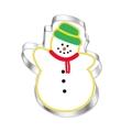 Detail of snowman shaped stainless steel cookie cutter with festive white and green enamel - Snowman 7250