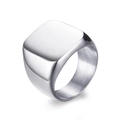 Anillo de sello para hombre en acero inoxidable plateado con cara cuadrada pulida - Talla US 7 / Color Acero