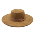 Eleganter brauner Wildleder-Filzhut mit breiter Krempe und Schleife für Damen - M (56-59cm) / Khaki Wildleder