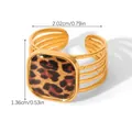Detailed view of leopard print square ring with gold open band and dimensions - Square Style (HC-R30530)