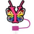 Pink letter Y straw cover with rainbow butterfly wings for 10mm straw toppers - Letter Y