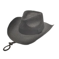 Dettaglio cappello cowboy in paglia nera con trama intrecciata fine e cordino regolabile - M (56-58cm) / Nero