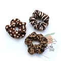 Lot de trois chouchous tendance avec motifs léopard, zèbre et pois pour femmes - Ensemble de 3 Pièces (Pois Café + Zèbre Café + Léopard Café)