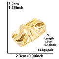 Detail showing 3.2cm golden pleated heart earrings with precise size and weight measurements - D180-G Gold Wrinkled Long Rectangle
