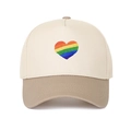Five-panel truck cap with rainbow heart embroidery and khaki contrast brim design - Khaki