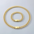 Men's hip hop gold plated stainless steel Cuban chain necklace and bracelet jewelry set - Style B Square Clasp / 9mm Wide x 21cm Long (Bracelet) / Gold