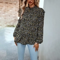 Bohemian blouse met bloemenprint, lange mouwen en ruches in een ontspannen losse pasvorm - S / Zwart