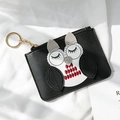 Mini portamonete in pelle nera con gufo a cartone animato e anello portachiavi dorato - Nero