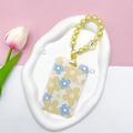 Floral ID card holder with yellow transparent beaded wristlet and star charm - Star Bracelet (Yellow) / Yellow Blue