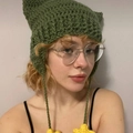 Handmade green knit cat ear beanie with yellow star charms and devil horns style - Adult 56-59cm / Green+Yellow Star
