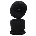 Set invernale da 2 pezzi con berretto in maglia nera e scaldacollo sportivo - Set da 2 pezzi / Nero