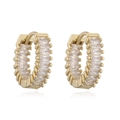 C-shaped 18K gold plated hoop earrings with baguette-cut white cubic zirconia crystals - Gold Gear Baguette Cut