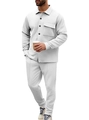 Set casual da uomo grigio chiaro con camicia a maniche lunghe e pantaloni a nido d'ape - S / Bianco