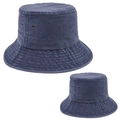 Navy blue washed bucket hat with metal eyelets and reinforced stitched brim design - Parent-Child Set (1 Adult 1 Kid) / Navy Blue