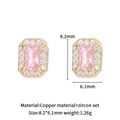 Elegant gold earrings with square pink zircon stones and sparkling micro-inlay details - 8.2x6.1mm / Pink