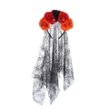 Cerchietto floreale di Halloween con teschi e velo di pizzo nero per costume gotico - Nero/Rosso/Arancione