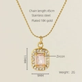 18K gold plated stainless steel necklace featuring a rectangle pink zircon pendant - Square / Pink