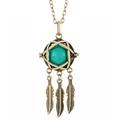 Collier diffuseur bronze antique avec pendentifs plumes et perle turquoise - Attrape-rêves Bronze (10)