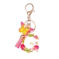 Letter G resin keychain with pink tassel, butterfly pendant and gold foil dried flowers - Flower Pattern G
