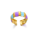Dettaglio anello placcato oro 18K con strisce di smalto viola e blu su sfondo bianco - Oro a Strisce Viola Blu (JZ6337G-2)