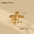Elegant gold bow-shaped stainless steel open ring with adjustable band, weight 6.1g - Gold Bowknot Opening Ring (NMSR-H118-1)