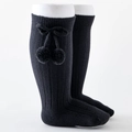 Calze nere al ginocchio per neonati in maglia a coste con pompon e fiocco decorativo - M (12-24 Mesi) / Nero