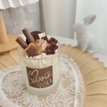 Handmade strawberry chocolate dessert candle in glass with cute chocolate bear toppers - Cookie Bear - Chocolate Scent