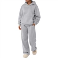 Men's gray hooded sweatshirt and sweatpants set with drop shoulders and loose fit - Light Gray