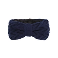 Dark blue fleece-lined knitted headband with warm cable knit and bow detail - Dark Blue