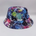 Detail of colorful graffiti bucket hat with street art print and high-quality stitching - Blue Red Green Splatter