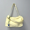 Sac de sport jaune clair en nylon avec bandoulière réglable et poche zippée au dos - Jaune + Cordon Vert