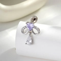 Silver bow ear stud with purple heart zircon and transparent teardrop pendant - Bowknot Heart Waterdrop (A851-3) / Bluish Purple (Single Piece)