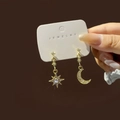 Asymmetric gold moon and star tassel earrings with sparkling rhinestones for women - Gold Star Moon Asymmetric