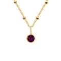Golden bead chain necklace with deep purple round gemstone pendant for women - June Purple - Gold