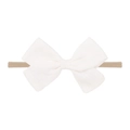 Detail of soft off-white cotton linen baby headband with a large handmade bow knot - Off White