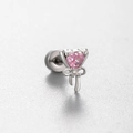Pink heart crystal earring with silver bow detail on a grey textured background - Bow Heart Style (A136-2#)