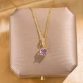 Elegant gold necklace with a round faceted purple gemstone pendant on silk jewelry box - 63#xl1779-50 Geometric Amethyst Necklace