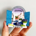 3D resin fridge magnet featuring a blue window view of Croatia Vodice coastal town - (92) Vodice Croatia