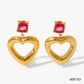 Boucles d'oreilles cœur doré ajouré avec cristaux carrés rouges pour femmes - Or Zircon Rouge (KDE753)