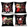 Set van 4 kerstkussenslopen met kerstman en kerstsok prints op witte achtergrond - HO Kerstmuts Wandelstok - Set van 4