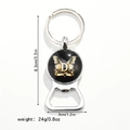 Detailed view of butterfly and crown keychain bottle opener with 8.3cm length specs - Letter D