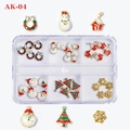 Detalle de dijes para manicura navideña con Papá Noel y copos de nieve en caja de 12 rejillas - Set de Arte de Uñas de Navidad de 6 Rejillas AK04