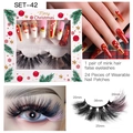 Set trucco natalizio con unghie finte rosse Babbo Natale e ciglia finte colorate - Set42 (Stile Festivo Dipinto Spesso)