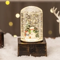 Weihnachtsschneekugel mit Schneemann und Baum auf bronzefarbenem Sockel - Quadratische Box Doppel-Schneemänner