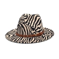 Classic zebra print wool fedora hat with brown leather band and gold stud details - M(56-58cm) / Off White